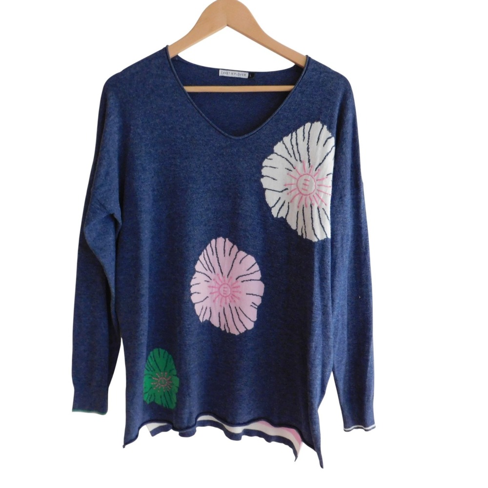 Zaket & Plover Women's Knit Pullover Sweater Embroidered Floral V Neck Sz Large